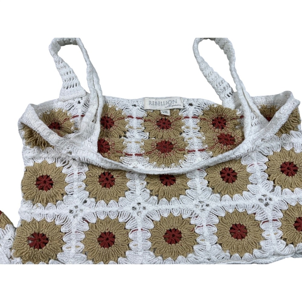 Rebellion Crochet Knit Two Piece Skirt Set XS‎ Boho Granny Square Co-Ord - Picture 2 of 3